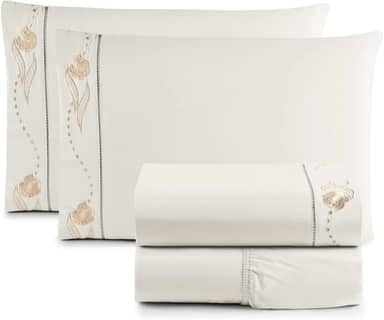 Jogo de Cama Lençol Queen Bordado Imperial Realeza 4 Peças 200 Fios Percal 100% Algodão (PALHA)