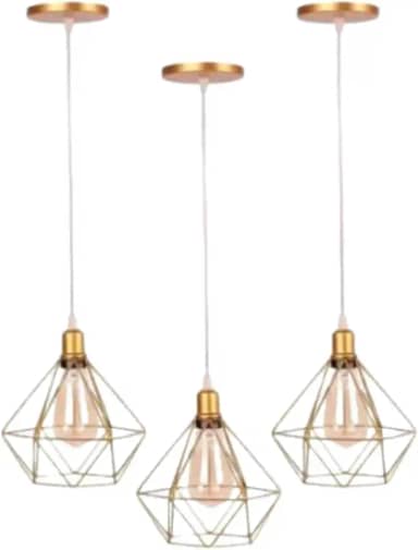 Kit 3 Luminárias de Teto Modelo Diamante Dourado Com fio Cristal Cabo Regulável