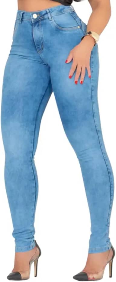 Calça Jeans Feminina Super Lycra Skinny Cintura Alta Slim - FBA