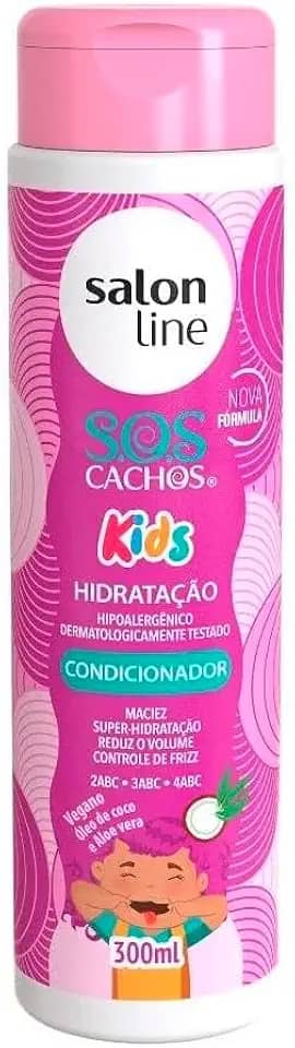 Salon Line, Condicionador Infantil, SOS Cachos Kids, Super-Hidratação, Maciez e Controle de Volume, Vegano - Cabelos Ondulados, Cacheados e Crespos, 300 ml