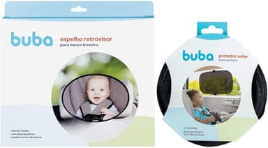 Kit Espelho Retrovisor Oval Banco Traseiro Bebê Conforto Cadeirinha Carro e Kit Protetor Solar com Ventosas Buba (Protetor Solar Simples)