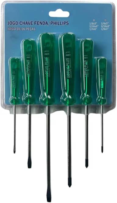 Conjunto Jogo 6 Chaves Phillips E Fenda Com Ponta Imantada Revestimento Níquel Em Aço Carbono