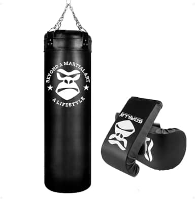 Saco Pancada Boxe120 Cm + Luva Bate Saco Muay thai Treino Luta Cor Preto Equipamento Luta Gorilla