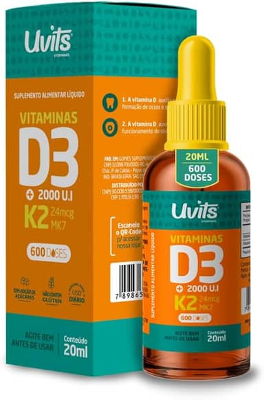 Vitamina D3 2000ui + K2 24mcg 20ml 600 Doses - Uvits