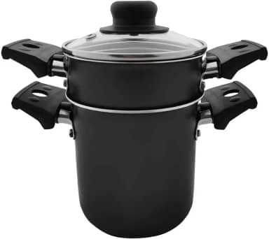 Multiflon Mini Cuscuzeira 10 Centimetros Aluminio Antiaderente Com Tampa de Vidro Preto Linha Versátil Resistente Durável e Saudável