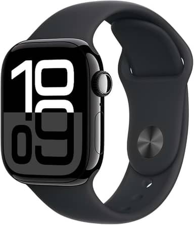 Apple Watch Series 10 GPS • Caixa preta brilhante de alumínio – 42 mm • Pulseira esportiva preta – P/M