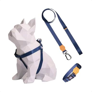Kit Peitoral Americano Para Cachorro + Coleira + Guia De Passeio Ajustável (Azul Escuro/Laranja, PP)