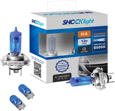 Par de Lâmpadas Super Brancas para farol H4 8500k + W5W