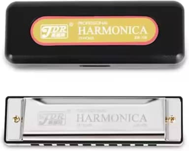 Gaita de Boca Diatônica JDR – 10 Furos 20 Vozes em Dó (C) com Estojo – Harmônica Profissional para Blues, Folk, Iniciantes e Músicos (Prata)