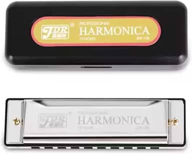 Gaita de Boca Diatônica JDR – 10 Furos 20 Vozes em Dó (C) com Estojo – Harmônica Profissional para Blues, Folk, Iniciantes e Músicos (Prata)