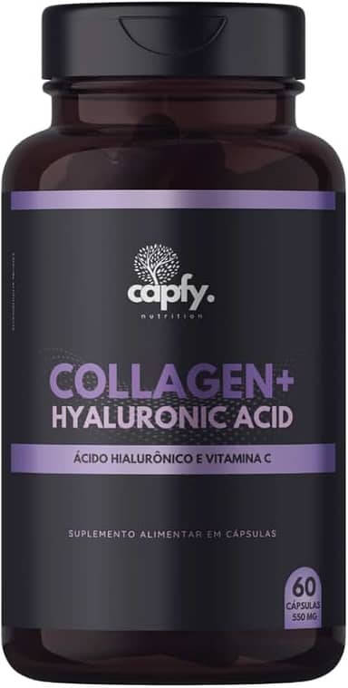 Colágeno Hidrolisado + Ácido Hialurônico + Vitamina C 60 Cápsulas 550mg Premium Capfy. Nutrition para Cabelo Beleza da Pele Unha e Articulações