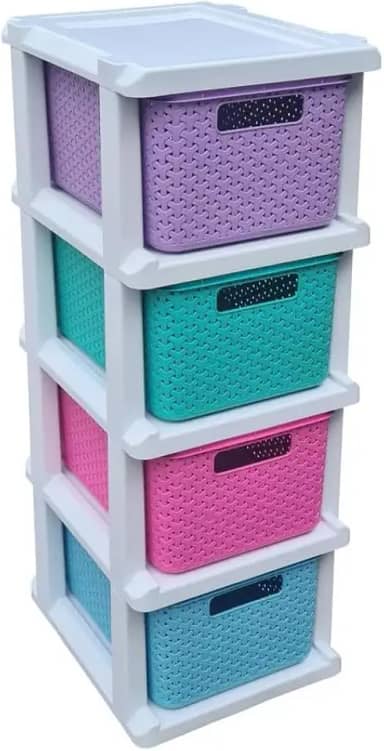 Gaveteiro Multiuso com 4 Gavetas Coloridas Plástico Organizador Versátil para Casa e Escritório