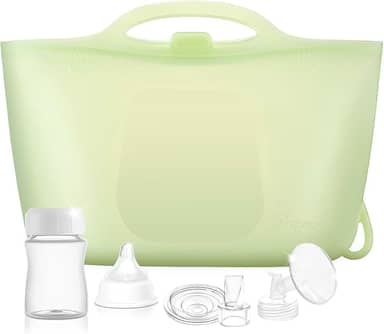 Bolsas esterilizadoras de silicone para mamadeiras, bomba de leite e chupetas, sacos reutilizáveis de esterilização a vapor para viagens e uso doméstico (verde claro)