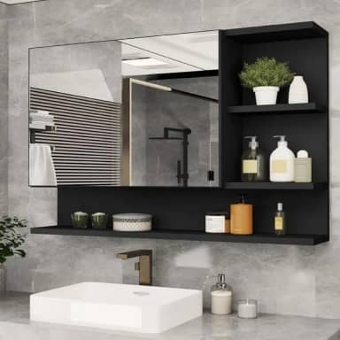 Armario Espelheira Para Banheiro 1 Porta Cleópatra (Preto)