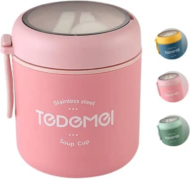 Pote Térmico Com Colher Para Alimentos Pote Térmico para Frutas e Sopa Em Aço Inox 530ml (Rosa)