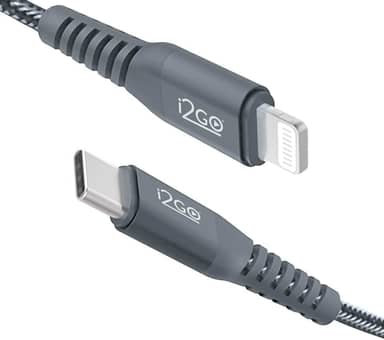 Cabo IPhone/Lightning + USB-C I2GO Certificado MFi 2m 3A Nylon Trançado Chumbo - I2GO PRO