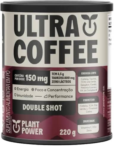Plant Power Ultracoffee Double Shot - Lata 220g - Café Instantâneo - Dark Roast - 150mg de Cafeína - Livre de Leite - 1 Unidade - 320g
