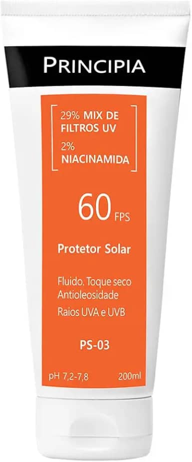 PRINCIPIA, Protetor Solar Corporal FPS 60, 29% Mix de Filtros UV + 2% Niacinamida PS-03 com 200ml