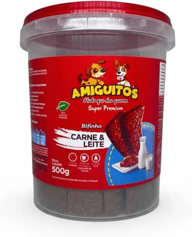 Amiguitos Bifinho Super Premium, Petisco para Cães Filhotes, Sabor Carne com Leite, 500g