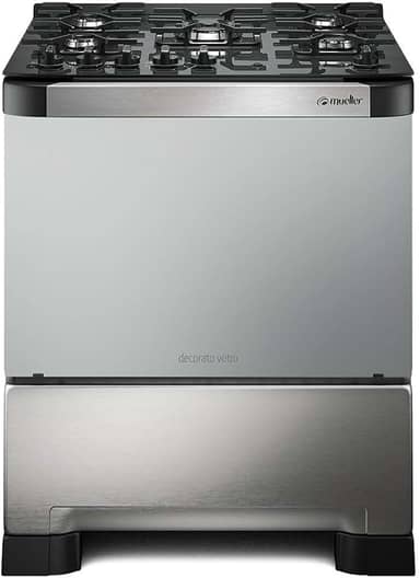Fogão 5 Bocas Mueller Decorato Vetro Inox Bivolt com Mesa de Vidro