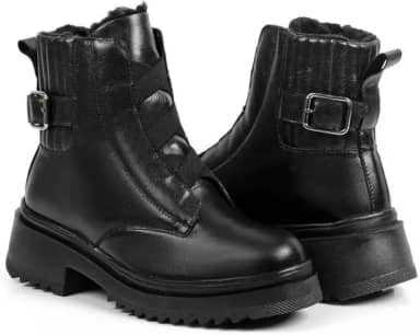 Bota Feminina de Inverno em Couro Forrada com Lã Impermeável - Chicago