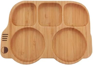 Mimo Style Prato Bus Bambu, com Divisória, com Ventosa, Marrom