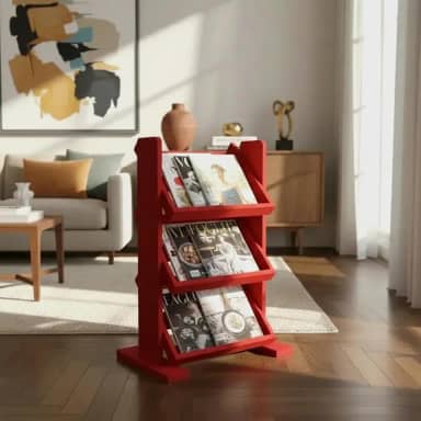 Revisteiro de Piso Chão Porta Revistas Livros Jornal Vermelho Laca