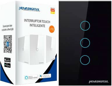 Interruptor Smart Wifi Inteligente Touch Nova Digital 3 botões Lite BR 4x2 Preto