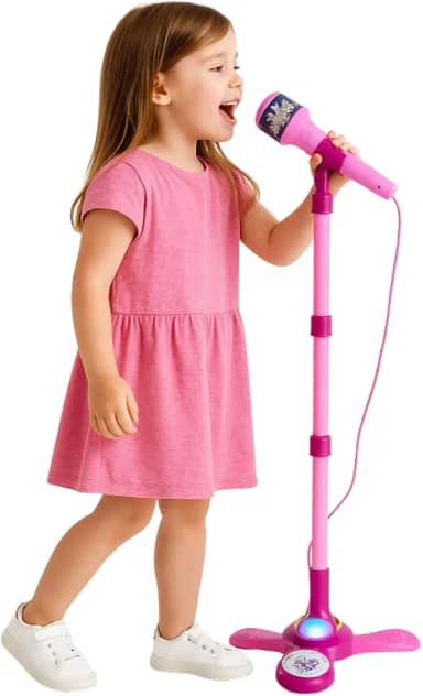 Microfone Infantil Com Pedestal Ajustavel Alto Falante Luzes Brinquedo Menina 3 anos Brincadeiras Criativas