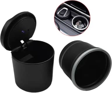 Cinzeiro Automotivo com LED Azul, Tampa Removível, 8,5 x 7,5 cm, Preto, Portátil, à prova de cheiro