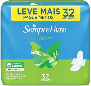 Sempre Livre Absorvente Externo Adapt, Suave, com Abas, 32 unidades