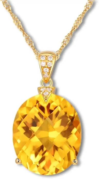 Colar Feminino "Cristal Solar" Amuleto Citrino Pedra Natural da Prosperidade, Prata Esterlina 925 Banhado a Ouro, Corrente 45cm – Acompanha Bolsa de Veludo
