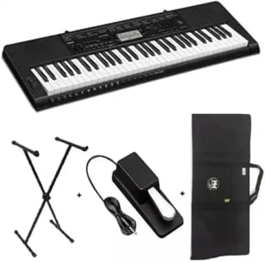 Kit TecladoCasio Musical Teclas Sensíveis Completo CTK3500 5/8 com Pedal, Capa e Suporte