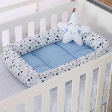 Ninho Redutor de Berço com Almofada Para Bebê Algodão 2 pcs Estrela Azul