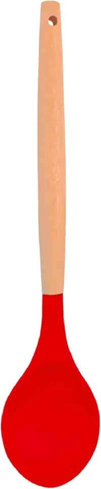 COLHER MULTIUSO SILICONE VERM C/CABO MADEIRA 31X6,5X2,5CM - CM48, MARCA: EM CASA TEM