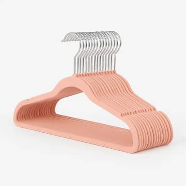 Kit 10 Cabide Infantil de Veludo Antideslizante Slim Ultrafino para Roupa Calça Camiseta de Bebe (Rosa)