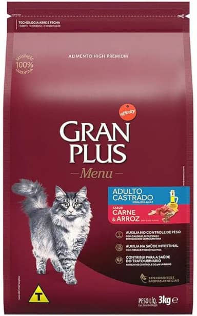 Granplus Ração Para Gatos Castrados Gran Plus Carne E Arroz 3Kg
