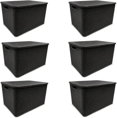 KIT C/ 6 CAIXAS ORGANIZADORAS RATTAN 7L C/TAMPA PRETA MULTIUSO DECORATIVA
