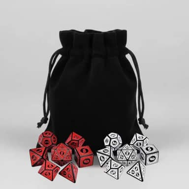 2 Kit 7 Dados Rpg Vermelho e Branco Runas D&d Boardgames Jogos de Mesa D4 D6 D8 D10 D10% D12 D20 + Bolsa de Veludo