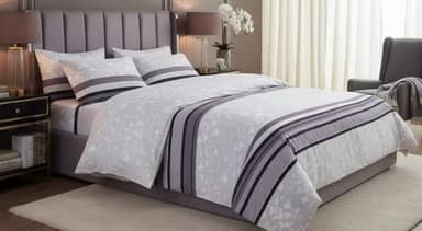 Jogo de Lençol de Cama Casal Queen, 4 Peças, 100% Algodão, 2500 Fios, Estampado Importado (Cinza Listras)