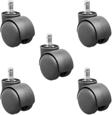 Kit 5 Rodinhas para Cadeira de Escritório e Gamer, Rodízio Nylon 50mm Antirrisco e Silenciosa, Pino Universal 11mm, Reforçada - Preto