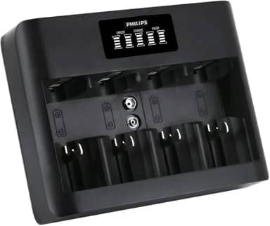 Carregador de Pilhas Philips Usb com Visor Lcd - Carrega AAA,AA,C,D e 9V
