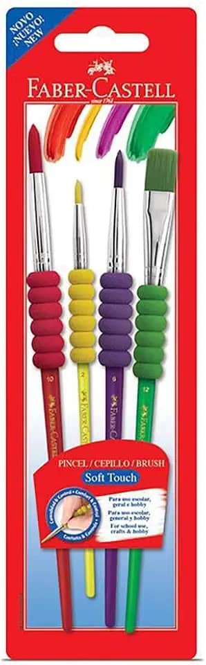 Pincel Soft Touch, Faber-Castell, 181600, Multicor, pacote de 4