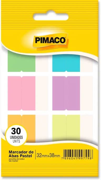 Marcador de Página, Pimaco, Aba, Adesivo, Colorido Pastel, 6 Cores, 32x38mm, Cartela com 30