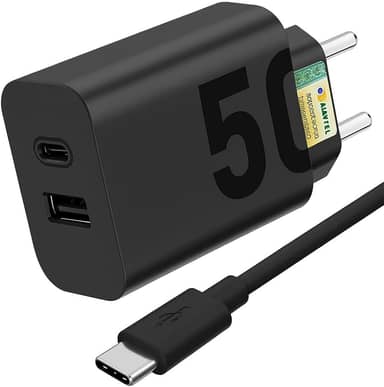 Carregador Super Turbo 50W Ultra Rápido Tipo C e USB Com Carregamento Rápido + Cabo Tipo C Compatível Com Todos Os Dispositivos, Android, Ios 15/16, Xiaomi - Todos Dispositivos Celulares
