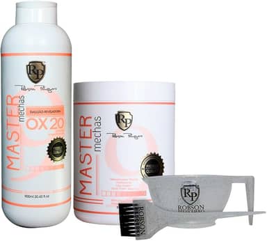 Kit de Descoloração Pó Descolorante Master Mechas + OX20 com Emulsão Reveladora + Aplicador Robson Peluquero