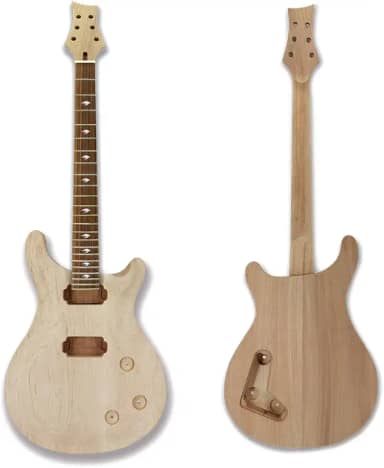 Yinfente Kit de guitarra elétrica, 22 trastes, pescoço de guitarra elétrica, 63 cm, corpo de guitarra de madeira de mogno, escala de madeira de ácer, jacarandá, faça você mesmo, projeto de guitarra