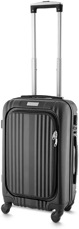 Mala de Viagem Pequena em ABS, 4 Rodas 360 Graus, com Compartimento para Notebook 13", Cadeado com Senha, Interior em Nylon 210D, Bolso Frontal, Alça de Mão Lateral e Superior (Kit 1 MV)