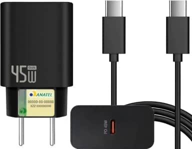 Carregador Turbo 45W + Cabo USB-C de 1m - Carregamento Rápido e Eficiente para iOS, Android, Tablets e Todos os Dispositivos com USB Tipo-C - Tecnologia GaN, Segurança Garantida
