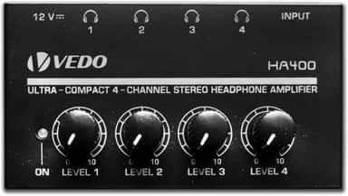 HA400 amplificador de fone de ouvido -4 canais amplificador de áudio estéreo de metal, 12V 1A, saída de fones de ouvido TRS de 1/4 "e entrada de áudio TRS para estágio de estúdio de guitarra de PC